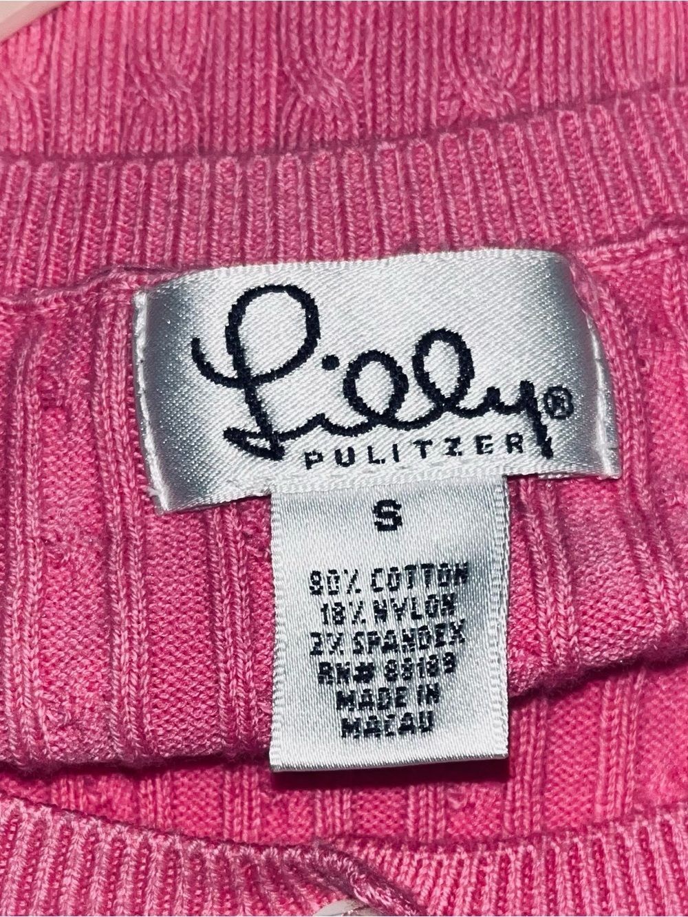 Lilly Pulitzer Pink Lil Cable Knit Cardigan Sweater Button Up EUC Lightweight SM - Picture 3 of 4